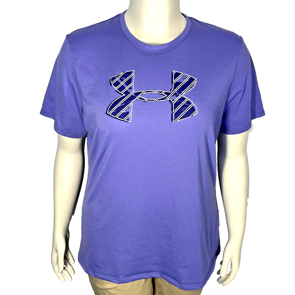 Under Armour Workout Tee Shirt Womens XL Purple Crew Neck Loose Fit Chest Logo
